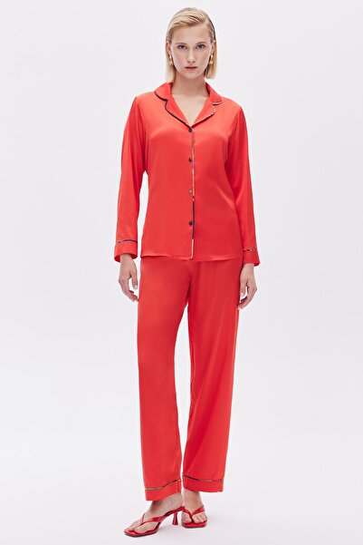 Feu De Elu Colorex Nar Çiçeği Uzun Saten Pijama Takımı