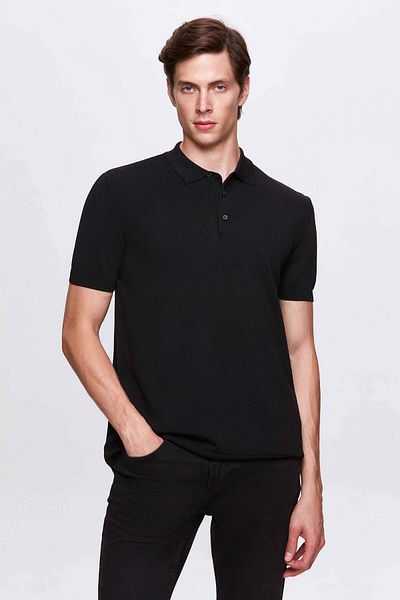 D'S Damat Slim Fit Μαύρο Απλό Πλεκτό Καλοκαιρινό Πλεκτό Μπλουζάκι από Ραγιόν