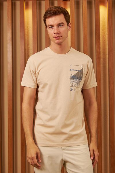 odelon Ανδρικό μπλουζάκι μπεζ - Comfort Fit, Printed, Mars16