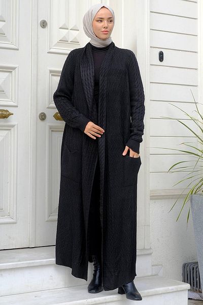 hafsamina Shawl Collar Casual Knitwear Cardigan Black HM2248