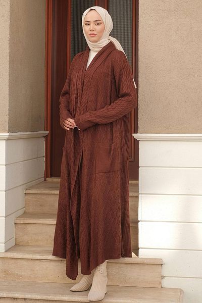 hafsamina Shawl Collar Loose Knitwear Cardigan Brown HM2248