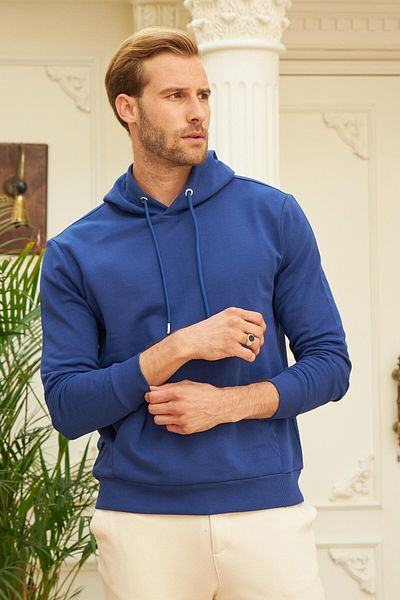 odelon Hanorac albastru cu glugă Comfort Fit pentru bărbați