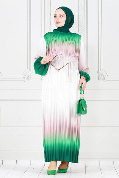 Sevitli Rochie islamică plisată verde smarald