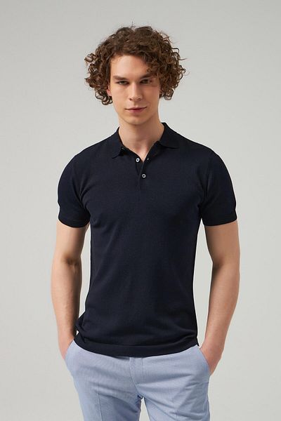 D'S Damat Μπλουζάκι Slim Fit Navy Blue Απλό Πλεκτό Καλοκαιρινό Ραγιόν Πλεκτό