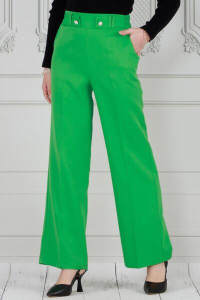 Sevitli Green Wide Leg Trousers - Belt Button Detail
