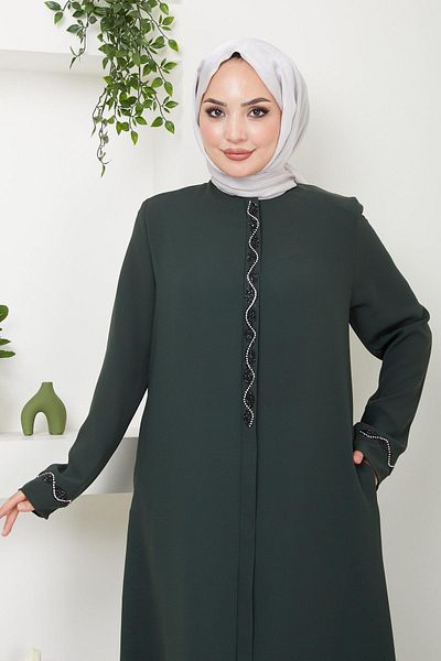 hafsamina Khaki Desita Ferace - Stone Detailed, Model HM2469