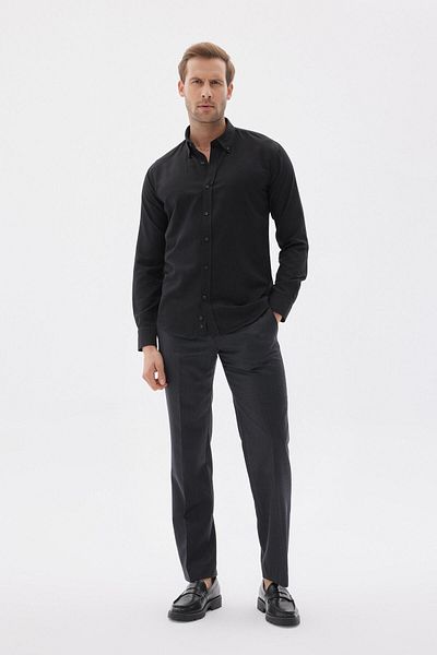 odelon Ανδρικό μαύρο πουκάμισο Oxford Slim Fit - Easy-Iron, Mars36