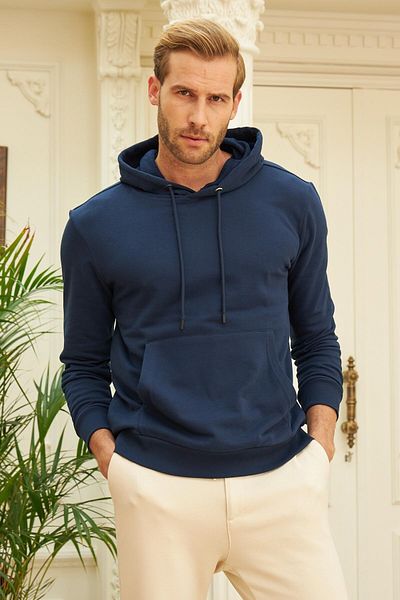 odelon Ανδρικό φούτερ με κουκούλα Navy Blue Comfort Fit