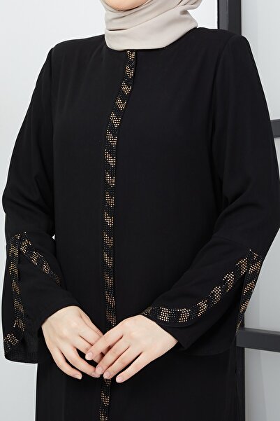 hafsamina Büyük Beden Taş Detaylı Siyah Ferace