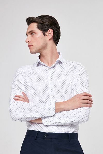Twn Slim Fit Λευκό εμπριμέ εύκολο σιδερένιο πουκάμισο