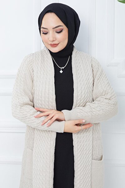 hafsamina Σάλι γιακάς Casual Πλεκτό Ζακέτα Πέτρα Χρώμα HM2248