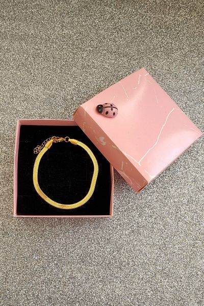 Trade Bazaar Italian Flat Chain 316l Steel Gold Color Bracelet