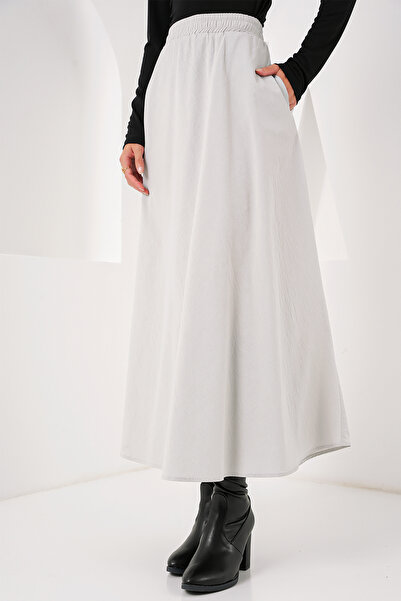 Bigdart Kadın Cep Detaylı Uzun Etek 8024 - Gri