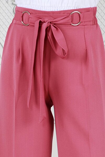Sevitli Pink Wide Leg Trousers with Ring Detail