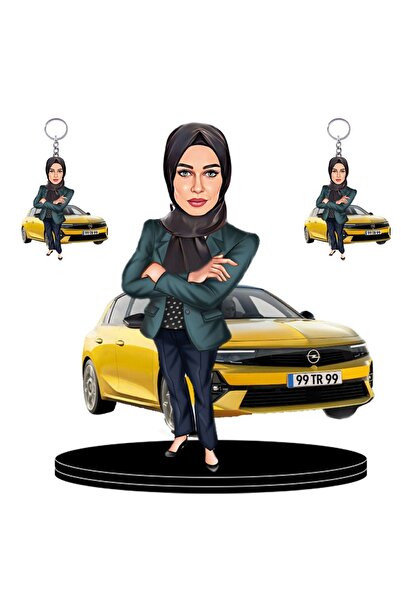 wonderlike Kişiye Özel Arabalı 2 Adet Anahtarlık Hediyeli 3d Ahşap Biblo,sevg...