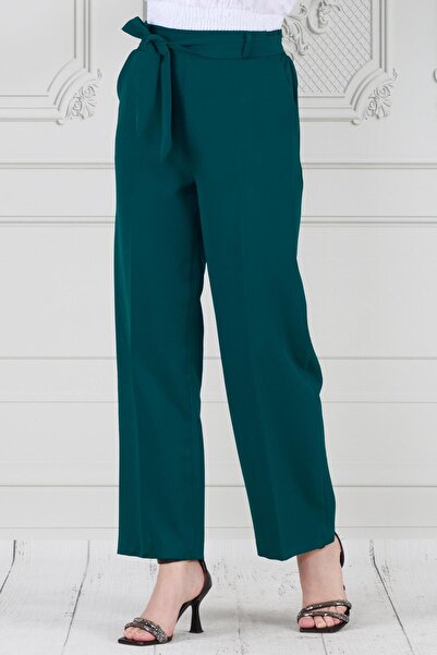 Sevitli بنطال واسع الساق وخصر مربوط بلون بترولي