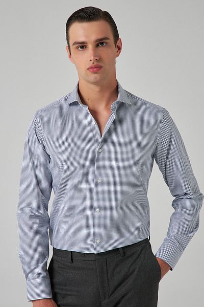 Twn Μπλε Navy Slim Fit Dobby 100% βαμβακερό πουκάμισο