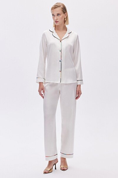 Feu De Elu Colorex Ekru Uzun Saten Pijama Takımı