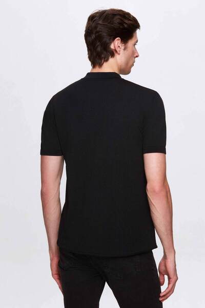 D'S Damat Ds Damat Slim Fit Μαύρο μονόχρωμο πλεκτό καλοκαιρινό μπλουζάκι από ρεγιόν