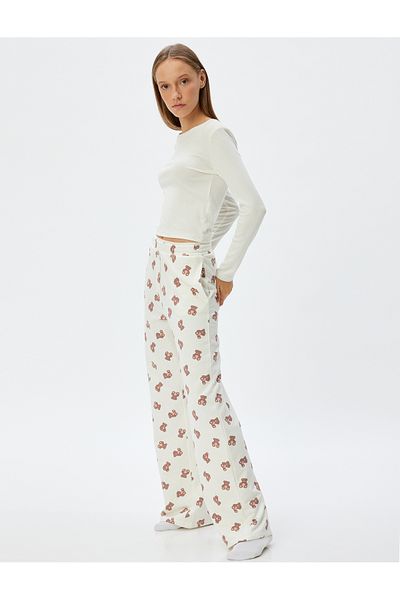 Koton Cotton Teddy Bear Printed Pajama Bottom - Pocket and Standard Waist