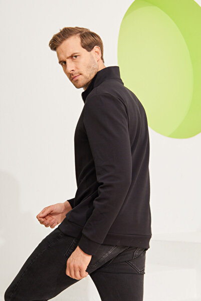 odelon Ανδρικό μαύρο φούτερ - Μισό φερμουάρ