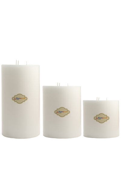 MumvemuM 3 Lu Beyaz Büyük Set Mum Çap : 20 cm