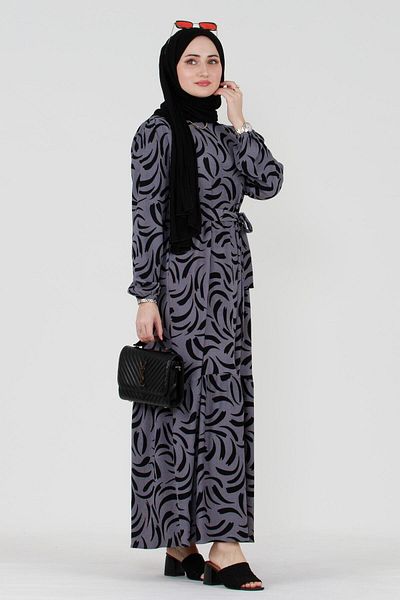Sevitli Tulip Waist Belted Hijab Dress-grey