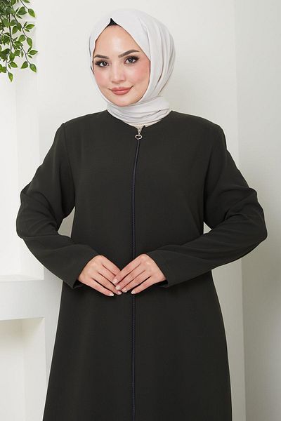 hafsamina Χακί Plus Size Ferace με φερμουάρ - HM2488