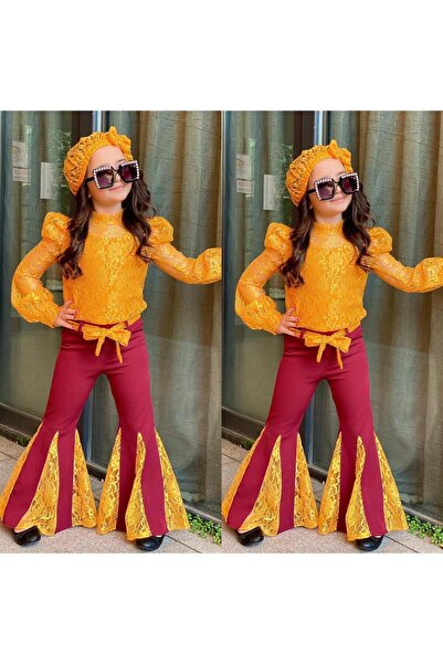 KOKOŞ BEBEK Kokoş Flared Leg Guipure Hat and Belt Set