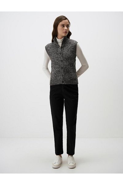 Jimmy Key Dark Gray Melange Turtleneck Button Detailed Knitwear Sweater