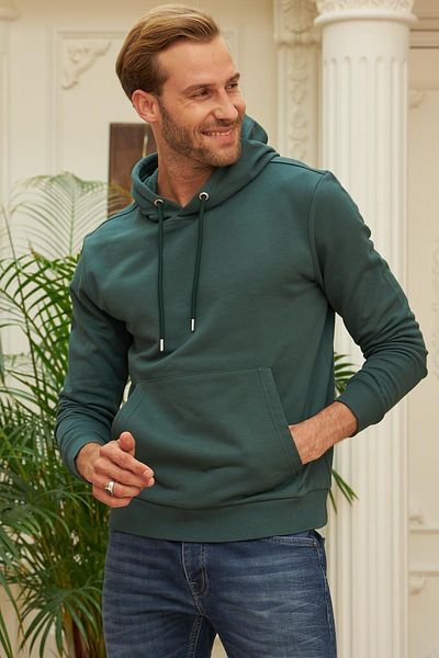 odelon Мъжки зелен суитшърт с качулка Comfort Fit