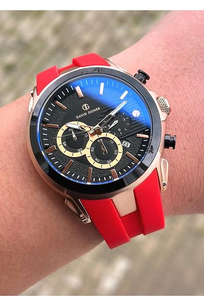 DAVID GUNER Multi Function Steel Case Silicone Cord Men's Wristwatch