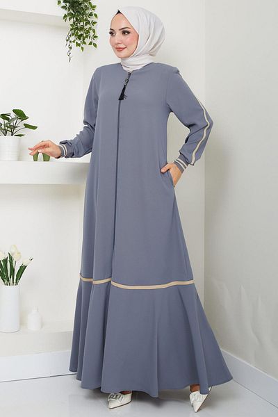 hafsamina Gray Striped Ferace - HM2035