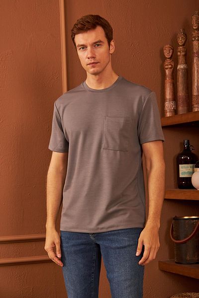 odelon Ανδρικό μπλουζάκι σε γκρι χρώμα - Comfort Fit, Pocket Mars25