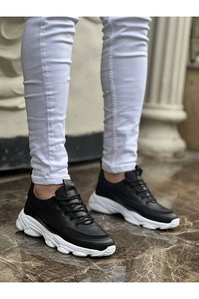 BOA KB 707 Black Leather High Sole Lace-Up Casual Men's Shoes