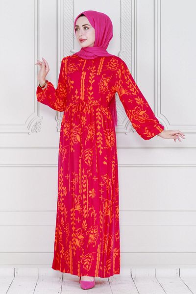 Sevitli Pink Viscose Dress - Authentic and Half Buttoned