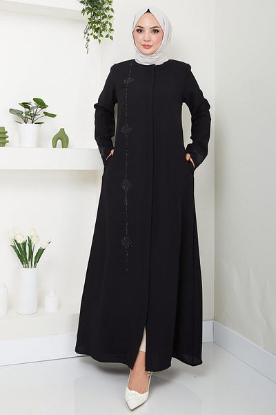 hafsamina Black Erva Ferace - Stone Detailed HM2478