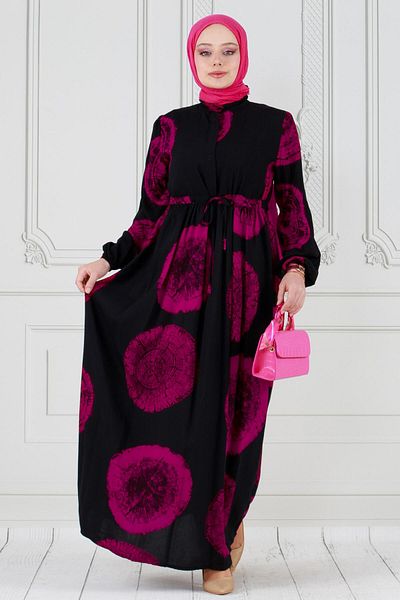 Sevitli Fuchsia Viscose Dress - Hidden Button and Digital Printed