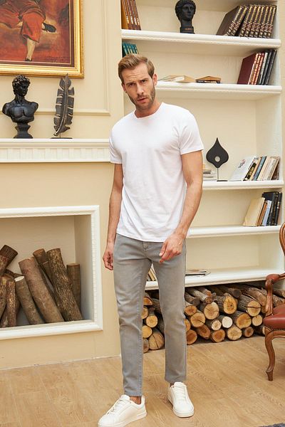 odelon Tricou alb slim cu decolteu pentru bărbați - 100% bumbac