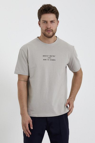 odelon Tricou Bej pentru bărbați - Decolteu, imprimat, cu potrivire confortabilă