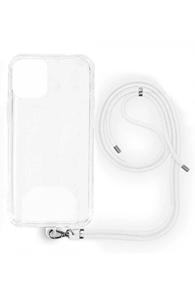 PiyasaSepeti حافظة هاتف Xiaomi Redmi 9 من السيليكون الشفاف مع حزام من الحبل باللون الأبيض