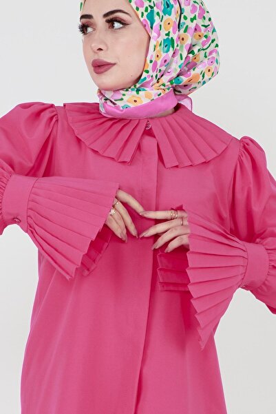 Sevitli Kolu Piliseli Gömlek -Fuşya