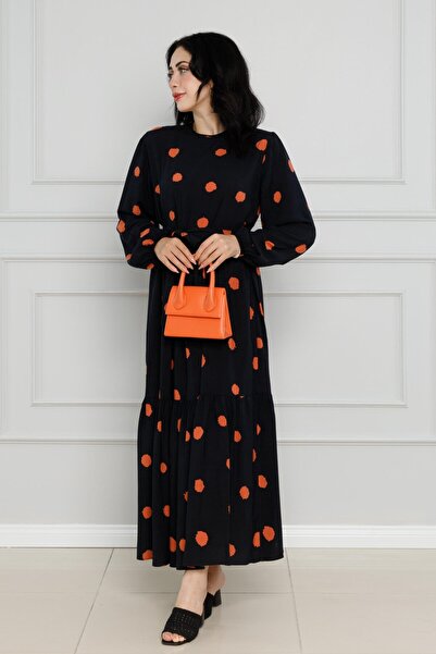 Sevitli Φόρεμα Σεπτεμβρίου με ζωσμένο πουά-Καφέ