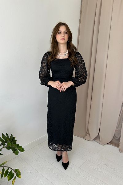 HELİS BUTİK Black Maxi Lace Dress