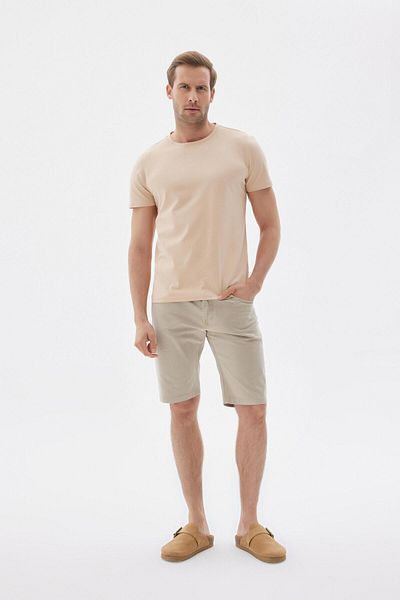 odelon Ανδρικό μπλουζάκι με λαιμόκοψη σε μπεζ Slim Fit Crew - 100% βαμβάκι