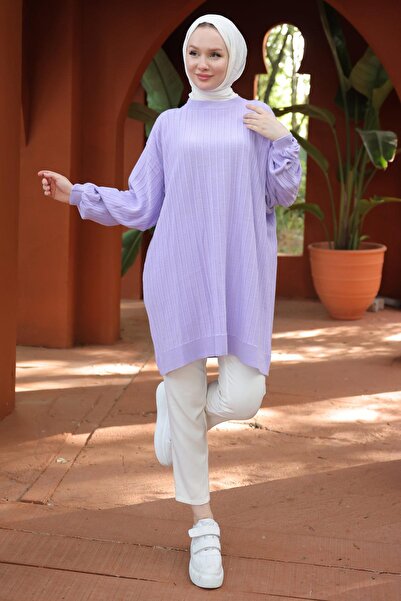 hafsamina Фіолетова трикотажна туніка - Balon Kol HM2519