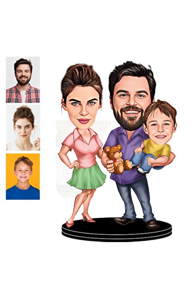 Genel Markalar Kişiye Özel Evli Mutlu Çoçuklu Figürlü 3D Ahşap Biblo,Sevgiliye