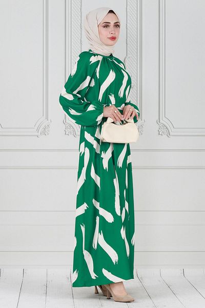 Sevitli Rochie Hijab din Satin Verde - Model Perie