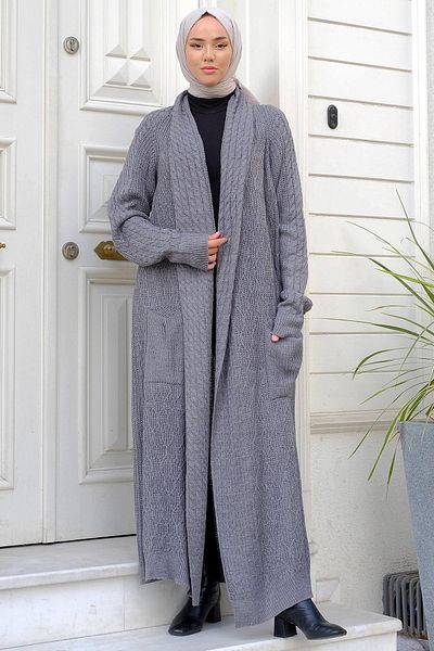 hafsamina Shawl Collar Casual Knitwear Cardigan Gray HM2248