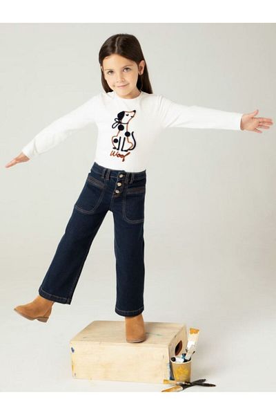 MAYORAL Girls' Denim Wide Leg Pants 4547